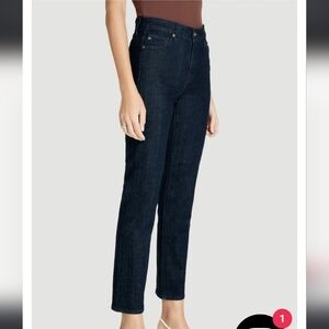 AG denim "Saige" High Rise, Straight Jeans In Dark Wash Blue/Black.  Women's 24"